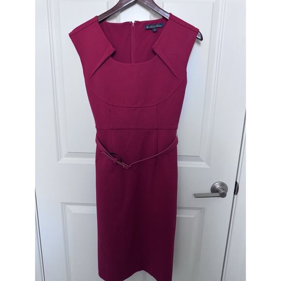 Brooks Brothers Lined Sheath Red Classic Career Sleeveless Dress With Belt Sz 2 - Picture 1 of 12